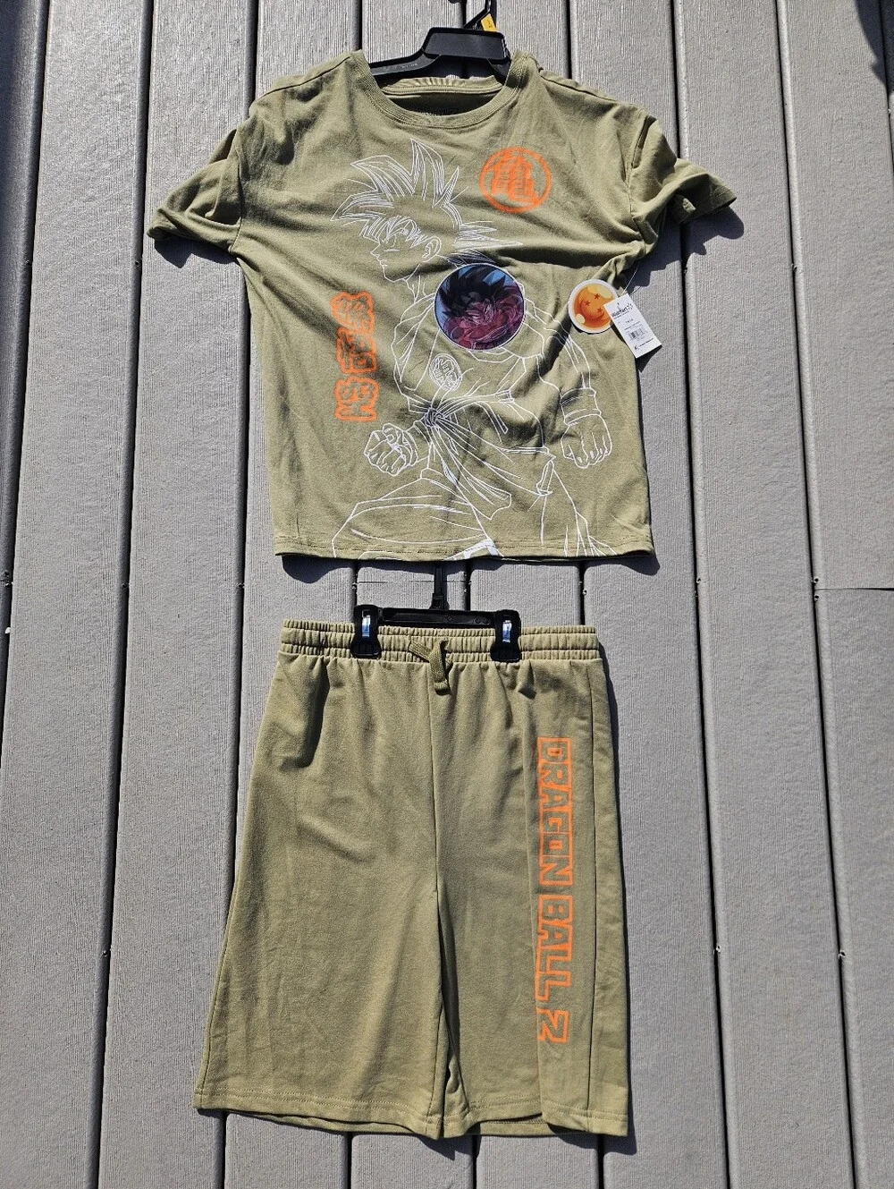 Dragon Ball Z Boys 2 Pc Outfit Set Goku Graphic Tee Shorts Green Olive Size 14 1